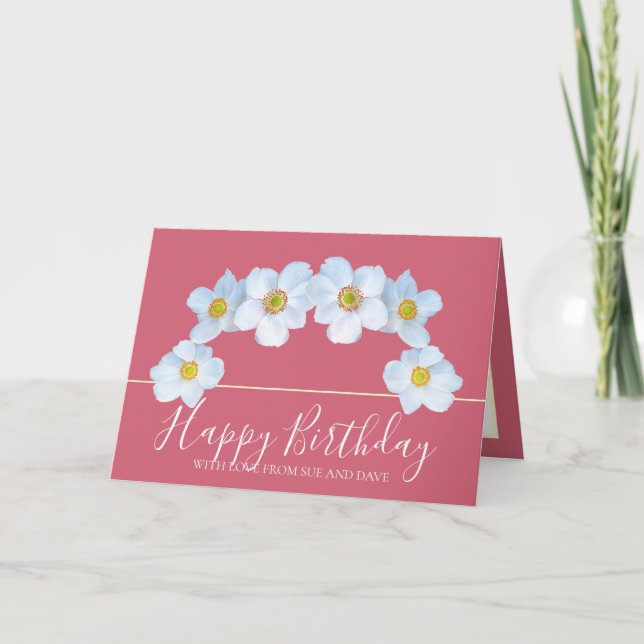 White Anemone Botanical Elegant Happy Birthday Karte (Vorderseite)