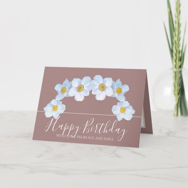 White Anemone Botanical Elegant Happy Birthday Karte (Vorderseite)