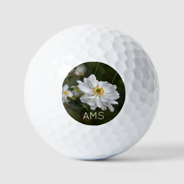 White Anemone Garden Blume Persönliche Initialen Golfball (Vorderseite)