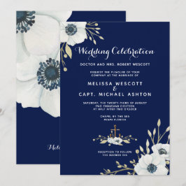 White Anemone Navy - Hochzeitsfeier Einladung