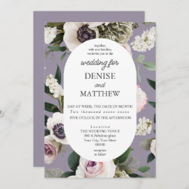 White Anemone über Lavender Gray Wedding Einladung