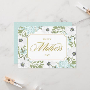 White Anemones Blue Floral Happy Mother Day Karte