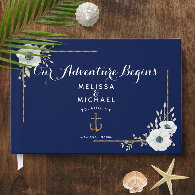 White Anemones ⚓️ Navy Blue Nautical Wedding Gästebuch (White Anemones ⚓️ Navy Blue Nautical Wedding Guest Book
)