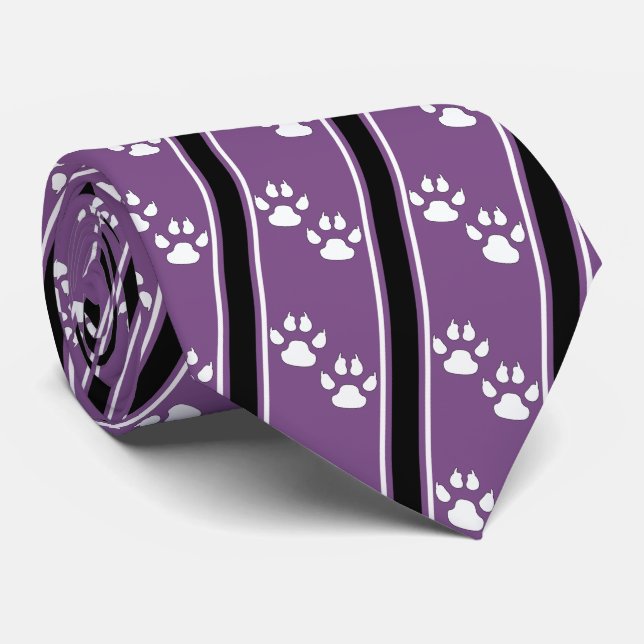 White Animal Paw Claw Prints Team Sports Necktie Krawatte (Gerollt)