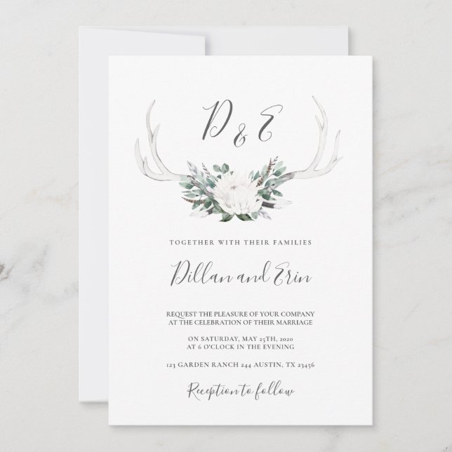 White Antler boho Hochzeit Einladung (Vorderseite)