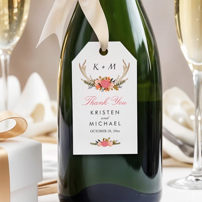 White Antler Rustic Floral Wedding Vielen Dank Geschenkanhänger (Von Creator hochgeladen)