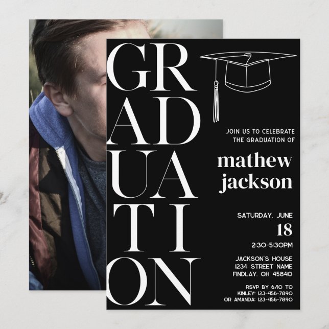 White Any Color Background '24 Graduation Party Einladung (Vorne/Hinten)