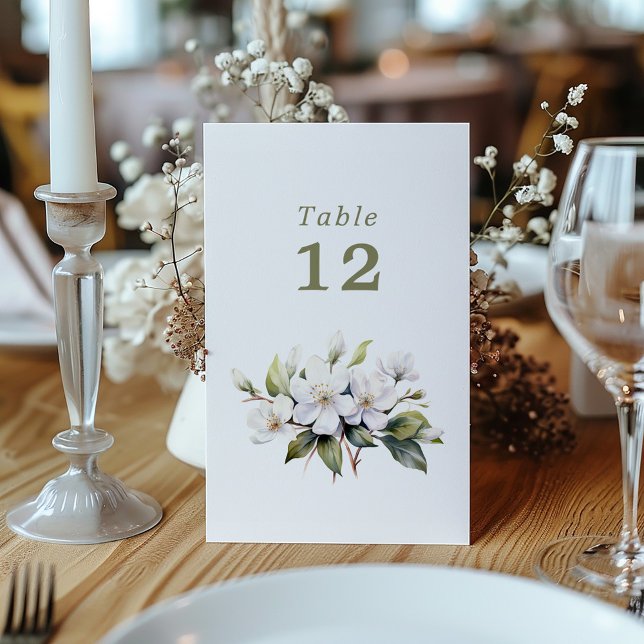 White apple blossom flower Table Number table sign Einladung (White apple blossom flower Table Number table sign. A beautiful easy to read vibrant design.)