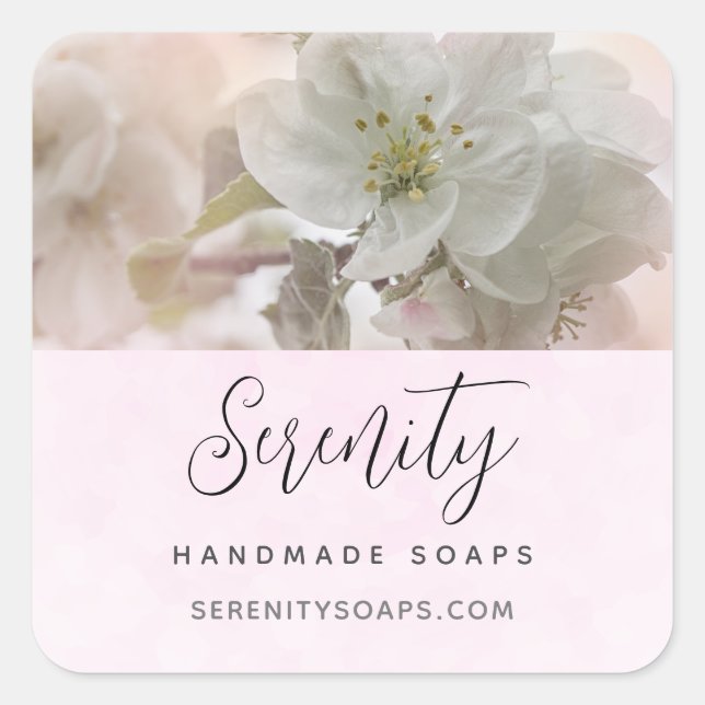 White Apple Blossom Fotogeschäft Quadratischer Aufkleber (Vorderseite)