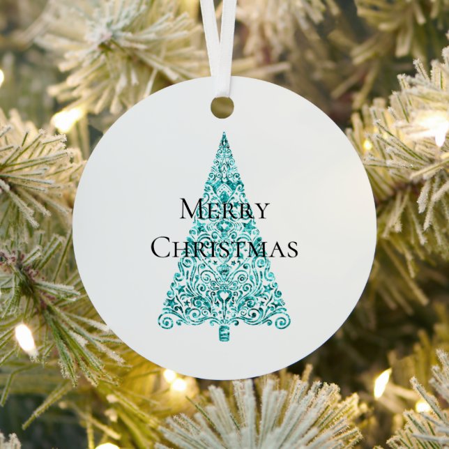White Aqua Blue Christmas Tree Ornament Aus Metall (InSitu)
