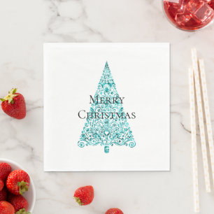 White Aqua Blue Christmas Tree Serviette