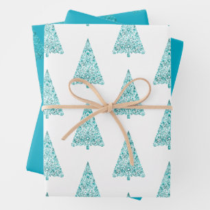 White Aqua Blue Sparkle Geschenkpapier Set