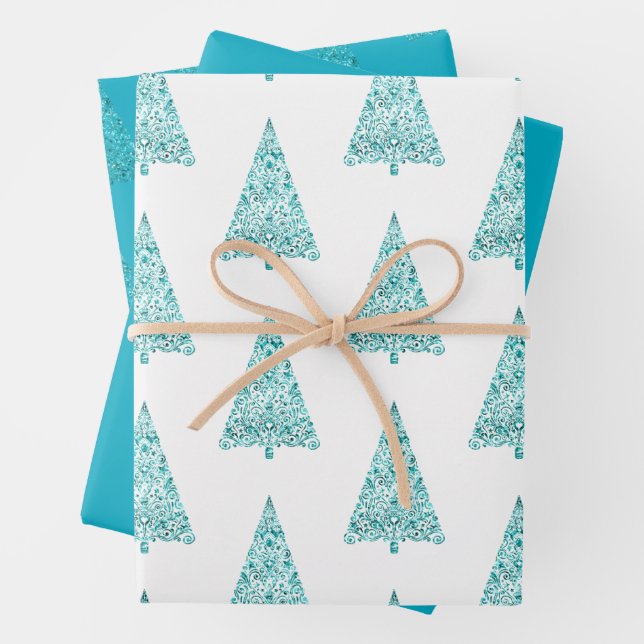 White Aqua Blue Sparkle Geschenkpapier Set (Beispiel)