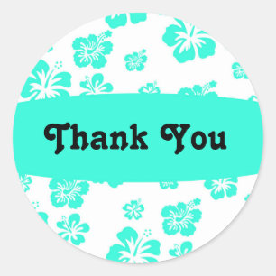 White & Aqua Hibiskus Blume Blumenaufkleber mit Pa Runder Aufkleber