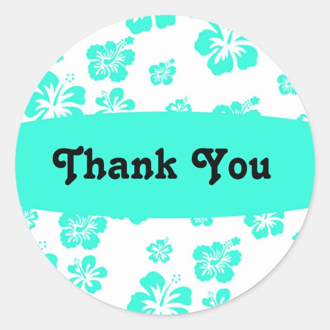 White & Aqua Hibiskus Blume Blumenaufkleber mit Pa Runder Aufkleber (Vorderseite)