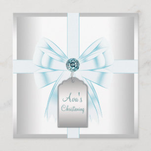 White Aquamarin Blue Baby Taufe Christening Einladung