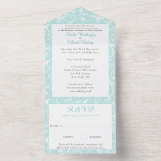 White Aquamarin Filigree Paisley Henna Wedding RSV All In One Einladung