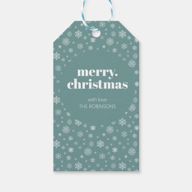 White Aquamarin Green Frohe Weihnachts-Schneeflock Geschenkanhänger (Vorderseite)