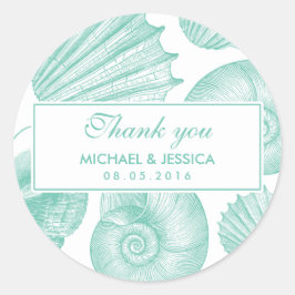 White Aquamarin Seashell Wedding Vielen Dank Stick Runder Aufkleber