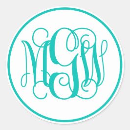White Aquamarin Vine Script Monogram, DIY BG Runder Aufkleber