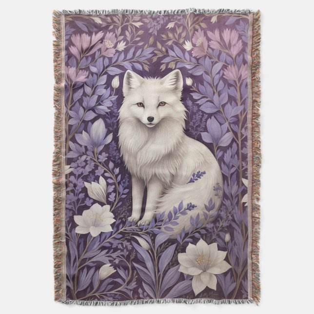 White Arctic Fox Lavender William Morris Blume Decke (Vorderseite Vertikal)