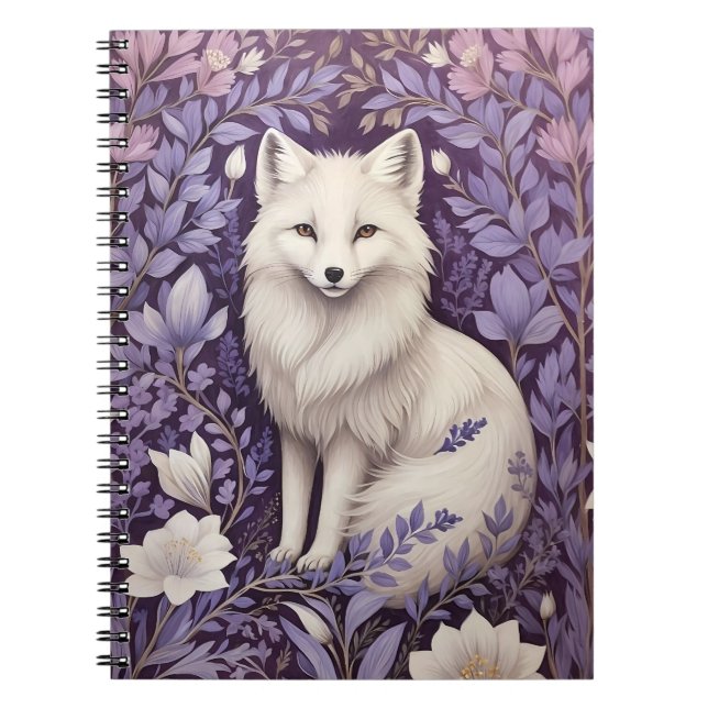 White Arctic Fox Lavender William Morris Blume Notizblock (Vorderseite)