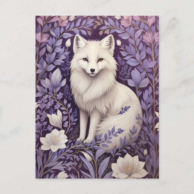White Arctic Fox Lavender William Morris Blume Postkarte (Vorderseite)