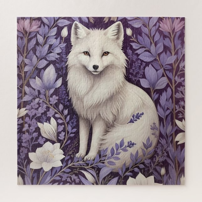 White Arctic Fox Lavender William Morris Blume Puzzle (Vertikal)