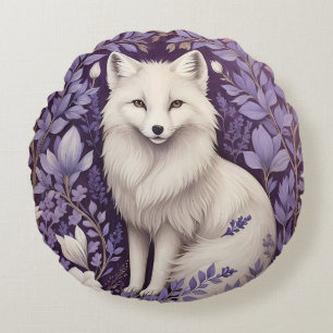 White Arctic Fox Lavender William Morris Blume Rundes Kissen