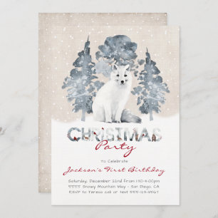 White Arfox Woodland Weihnachten Geburtstagsparty Einladung