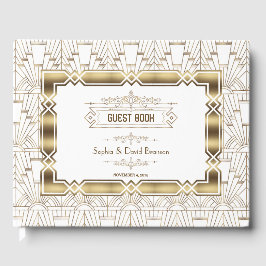 White Art Deco Great Gatsby 1920s Style Wedding Gästebuch