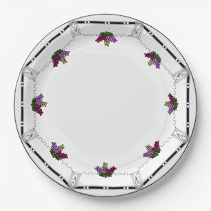 White Art Deco - Schwarz, Silber, Violet Trauben - Pappteller