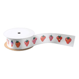 White Art Strawberry 1.5" Satin Ribbon Satinband