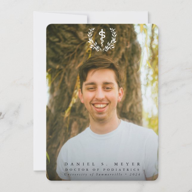 White Asclepius Medizin Schule 2 Foto Abschluss Ankündigung (Vorderseite)