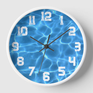 White Athletic Grunge Numbers Blue Pool Uhr
