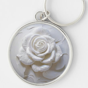 White auf Weiß - skulptierte Rose Schlüsselanhänger