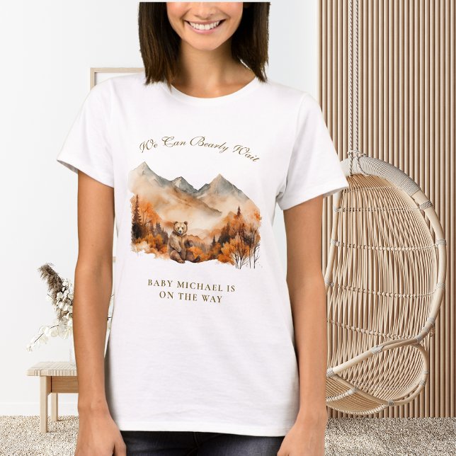 White Autumn Woodland Bear Cub We Can Bearly Wait T-Shirt (Von Creator hochgeladen)