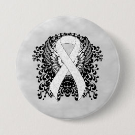 White Awareness Ribbon mit Flügeln Button