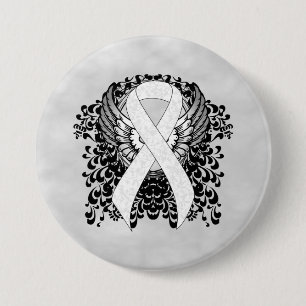 White Awareness Ribbon mit Flügeln Button