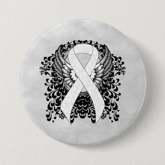 White Awareness Ribbon mit Flügeln Button (Vorderseite)