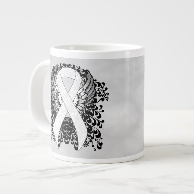 White Awareness Ribbon mit Flügeln Jumbo-Tasse (Vorderseite Links)