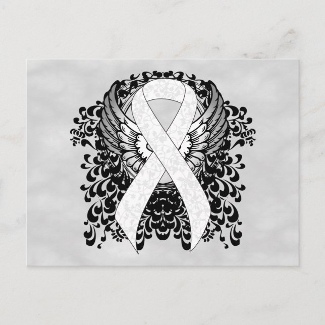 White Awareness Ribbon mit Flügeln Postkarte (Vorderseite)