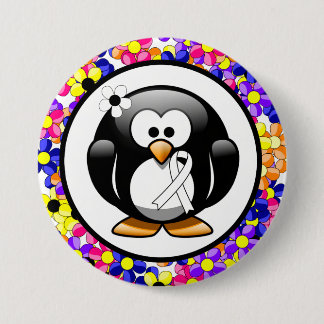 White Awareness Ribbon Penguin Button