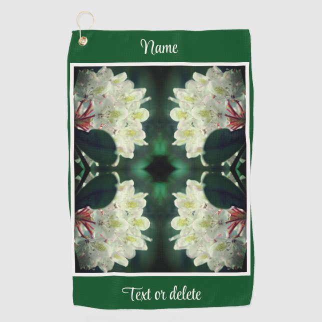 White Azalea Blume Raindrops Personalisiert Golfhandtuch (Vorderseite)