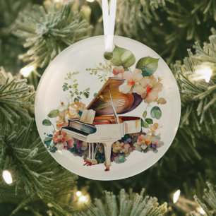 White Baby Grand Piano Ornament Aus Glas