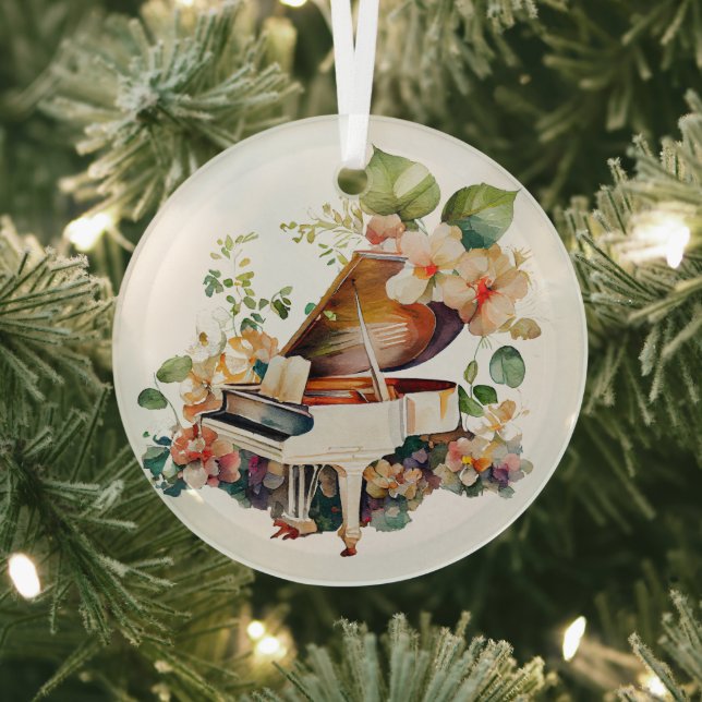 White Baby Grand Piano Ornament Aus Glas (InSitu)