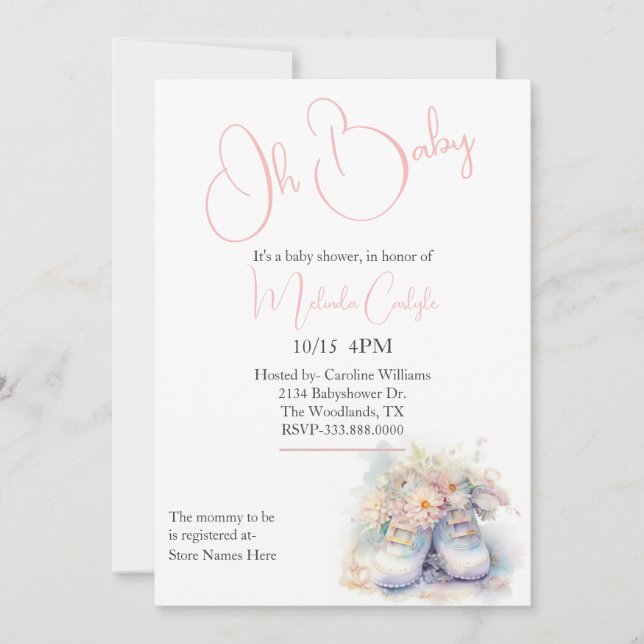 White Baby Hinterns Babydusche Einladung (Vorderseite)