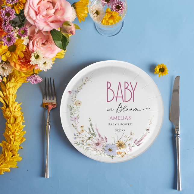 White Baby in Bloom Watercolor Paper Plate Pappteller (Von Creator hochgeladen)