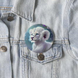 White Baby Lion Cub Fantasy Button