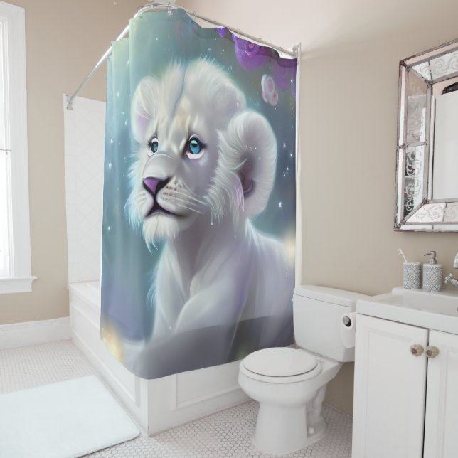 White Baby Lion Cub Fantasy Duschvorhang (Beispiel)